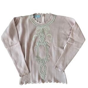 Zang Toi | Silk-Cashmere Whimsical Pink Beaded Scallop Hem Sweater | Size P